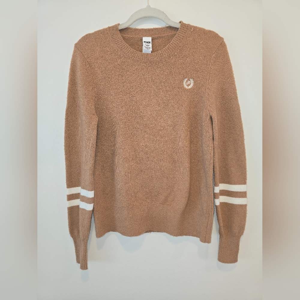 Victoria Secret Pink Brand Tan Crew Neck Soft Sweater Size Xs Nwt